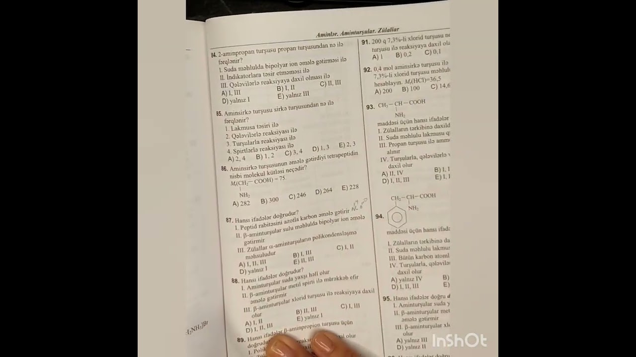 2-ci hissə kimya test toplusu / Amin turşuları. Zülallar / səh 311 / 58-105 əhatəli izahlar