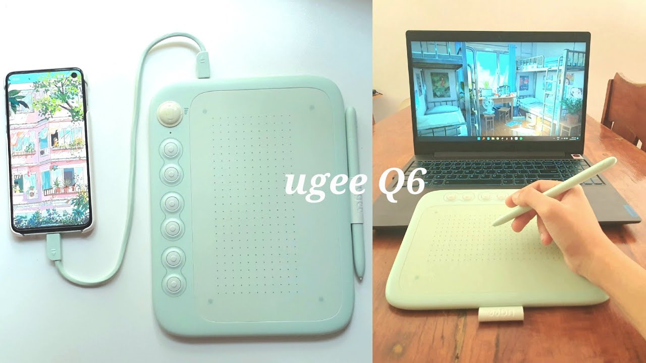 ugee Q6 — компактный графический планшет | распаковка, скоростное рисование и создание цифровых з...