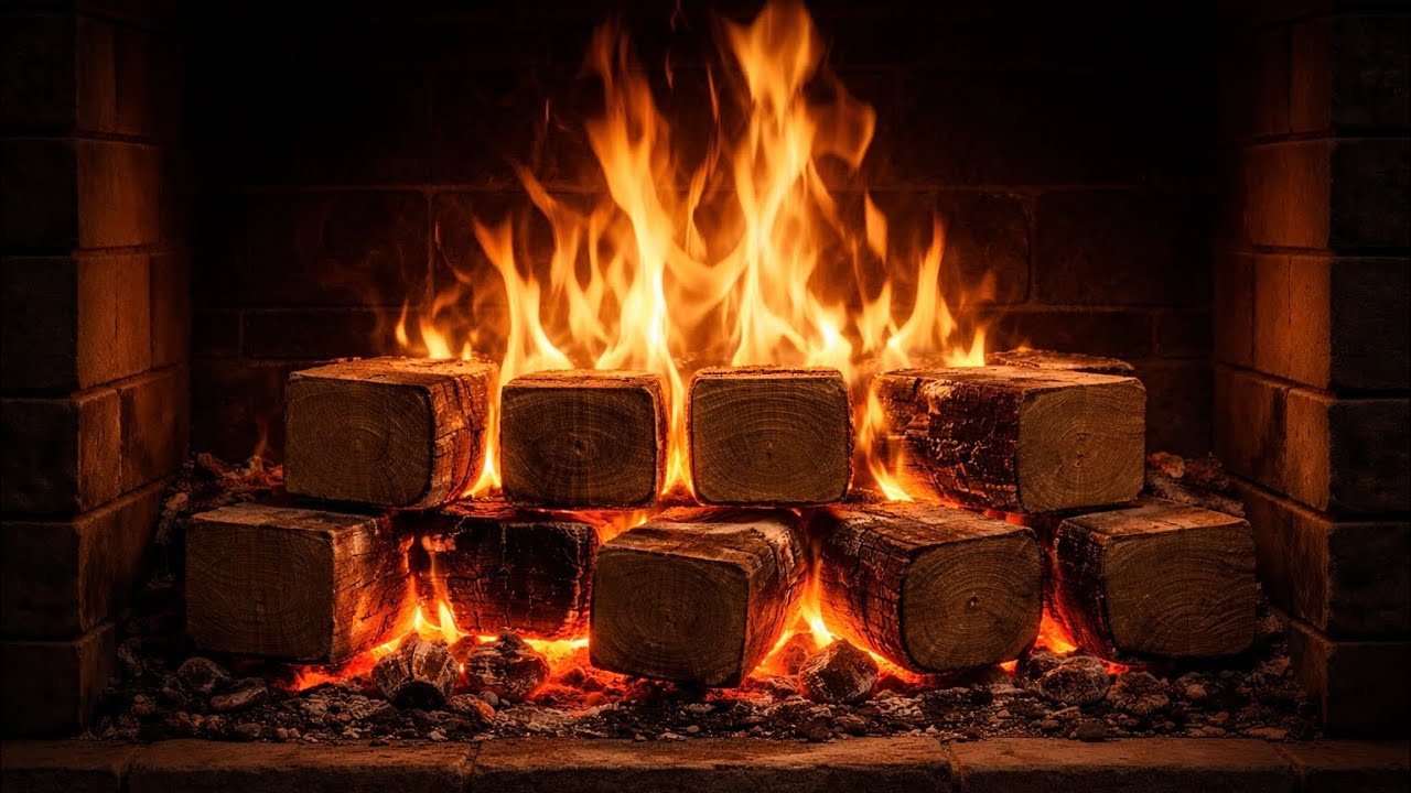 4K Silent Fireplace Ambience | Square Logs Burning | No Sound | Relax, Focus, Sleep