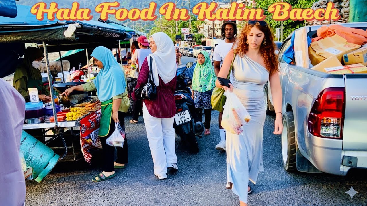 【🇹🇭 4K】Street Food Market Kalim Beach Patong Phuket Thailand | Halal Food 🥘 