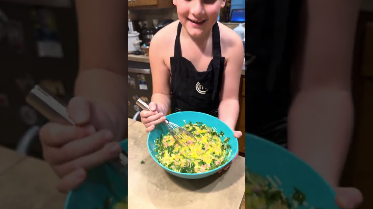 Chef Hudson cooks up some egg bites (ham and spinach) #chef #jrchef #kidchef #food #eggbites