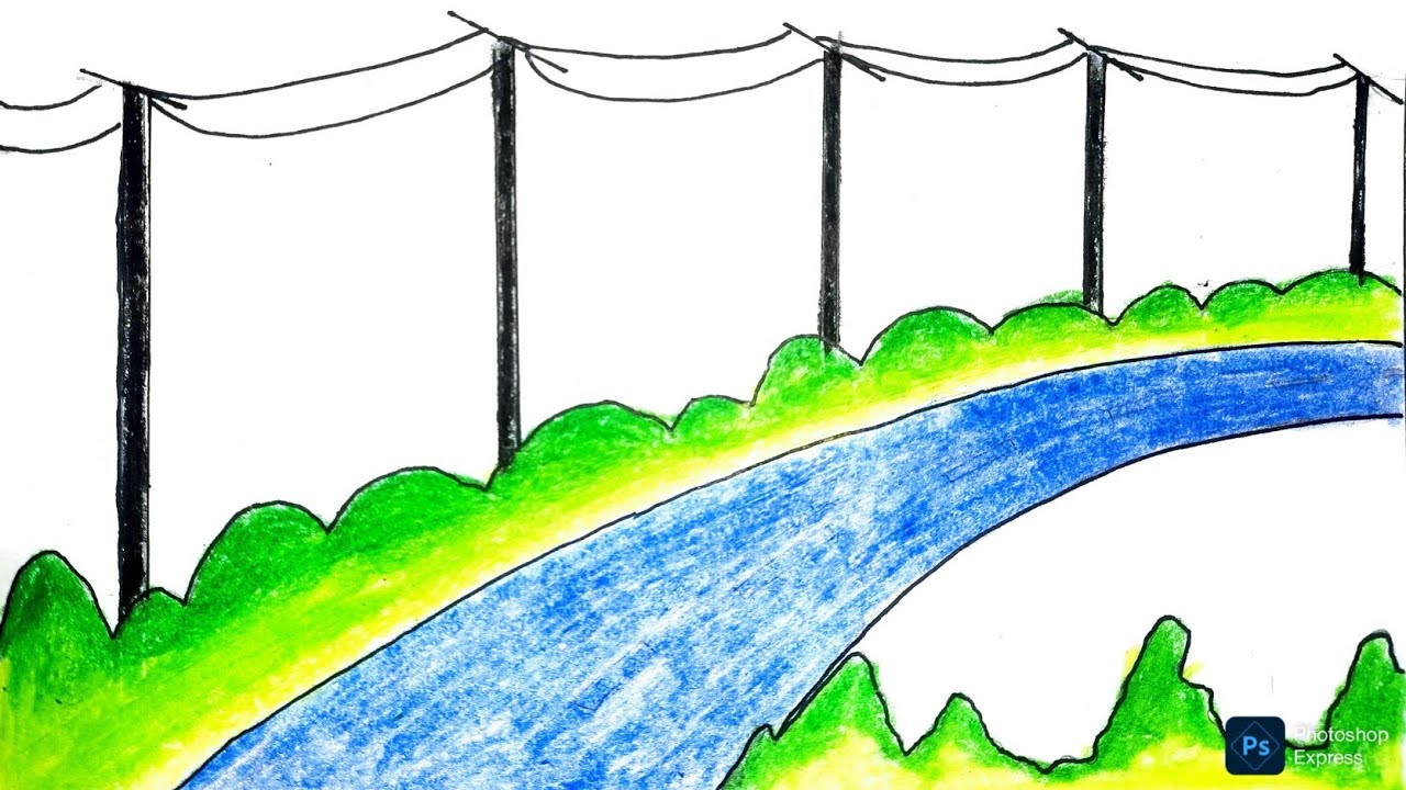 Creating the Most Beautiful River Scenery Drawing | River Drawing 🏞️ | 