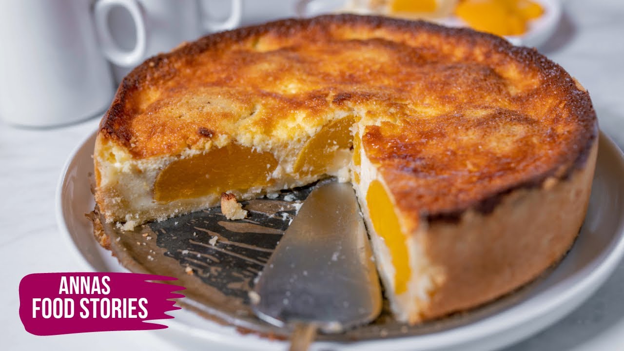 Einfacher Obstkuchen mit  Pfirsich Schmand F&uuml;llung  - ein Traum