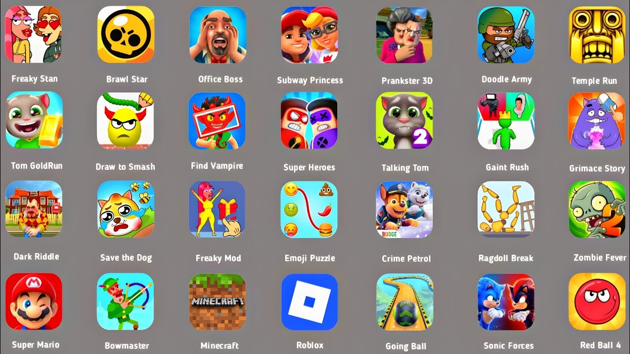 Roblox,Poppy Playtime 4,Grimace Monster,Stumble Guys,Red Ball 4,Dan The Man,Stealth Master,Dop 2...