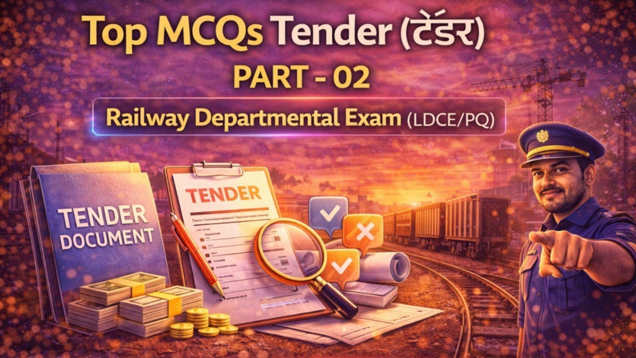 Top 50 MCQs !! Tender( टेंडर ) !! PART -  2 !! Railway Departmental Exam(LDCE/PQ) ! By R.V.Sir