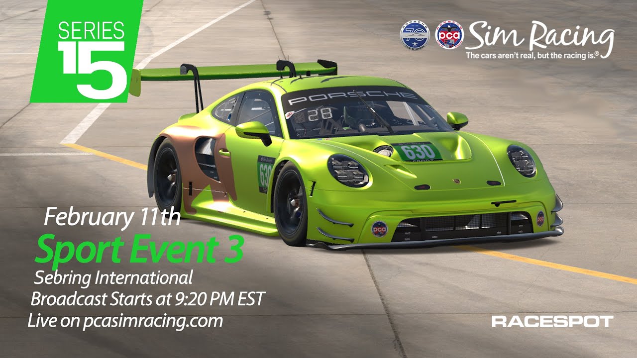 PCA Sim Racing Series 15 | Event 3 | Sport Class at Sebring
