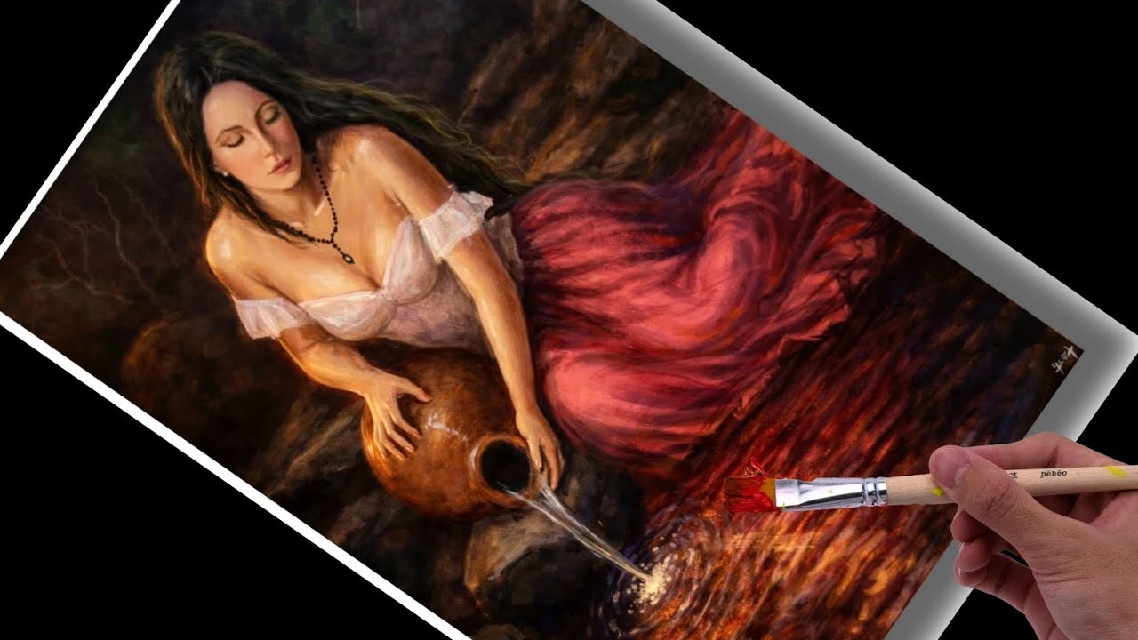 Easy acrylic painting tutorials 🎨 | Beatiful women with water pot | step by step