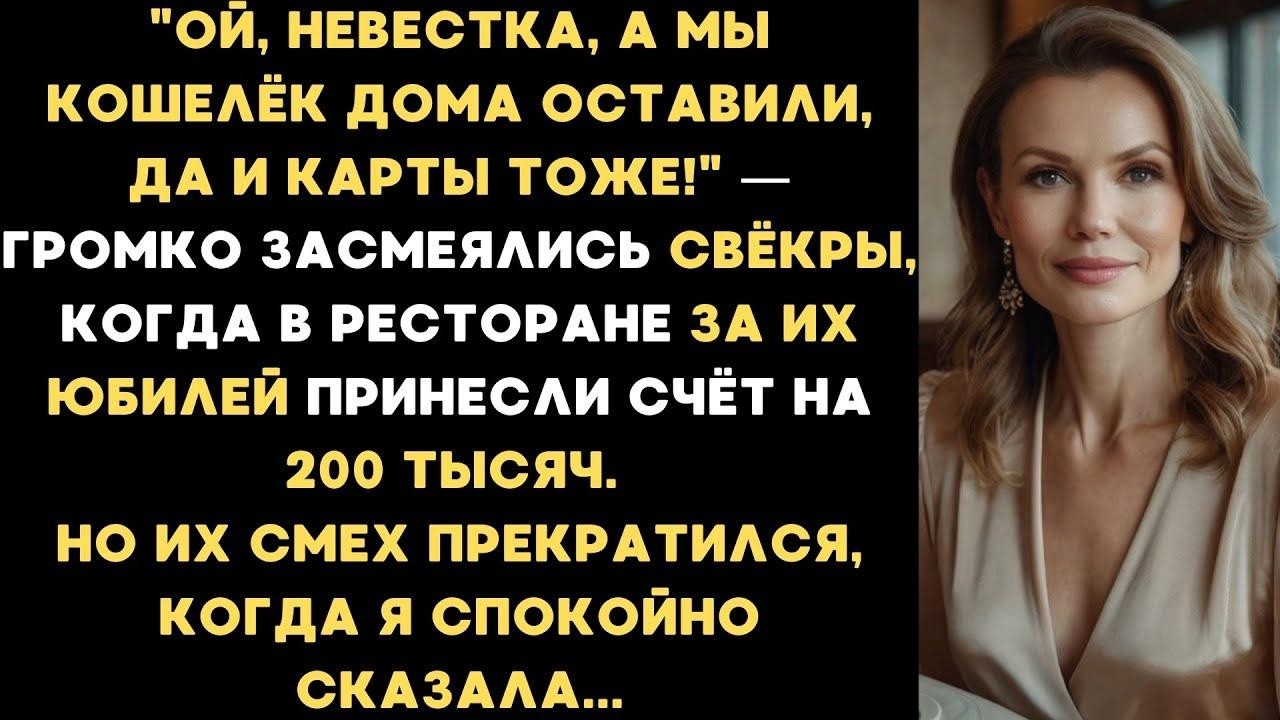 Ой, невестка, а мы кошелёк дома оставили, да и карты тоже! — громко засмеялись свёкры на праздни