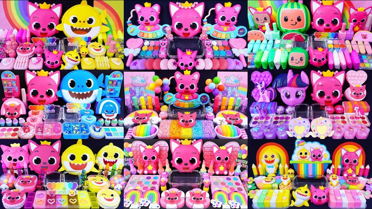 [2Hour video]Pinkfong Slime! Mixing Makeup into clear slime! 🌈ASMR🌈 #satisfying #슬라임 (248)