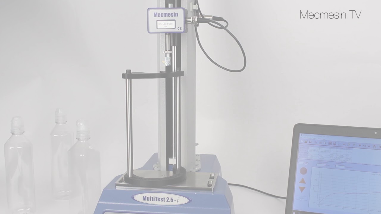 Testing flip-cap drinks bottles.  Mecmesin Force & Torque Measurement Systems