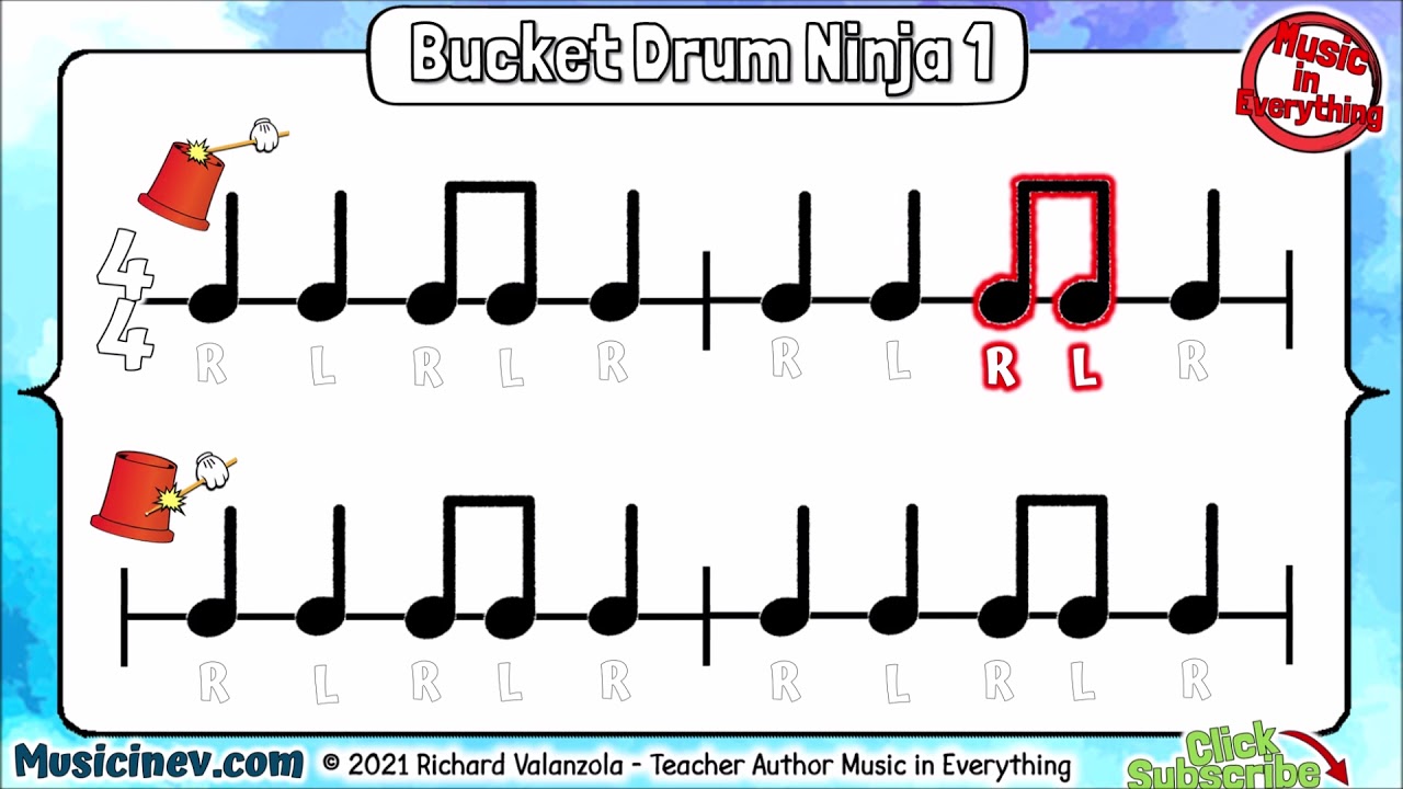 Bucket Drum Ninja Video 1   Quarter & Eighth Notes Rhythm Practice