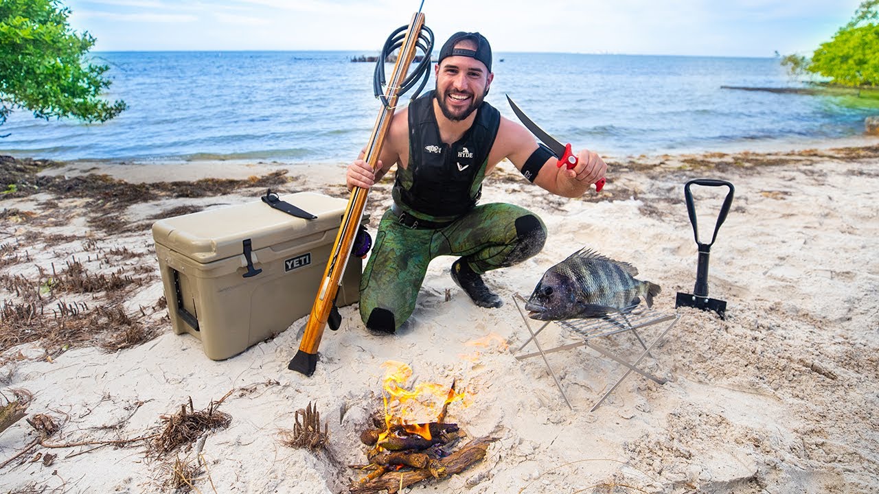 Spearfishing For SURVIVAL on REMOTE Island!! (Catch, Clean,Cook)