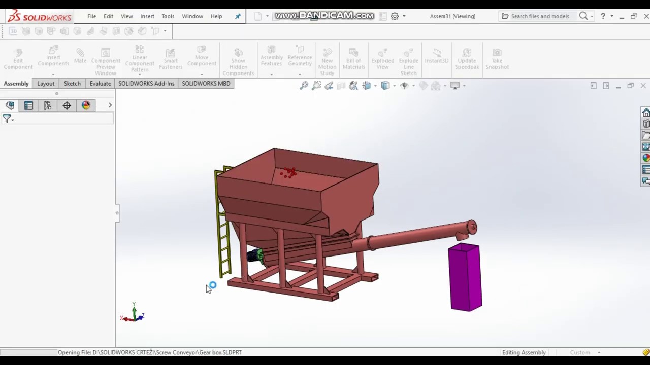 Solidworks tutorial screw conveyor Assembly Animation