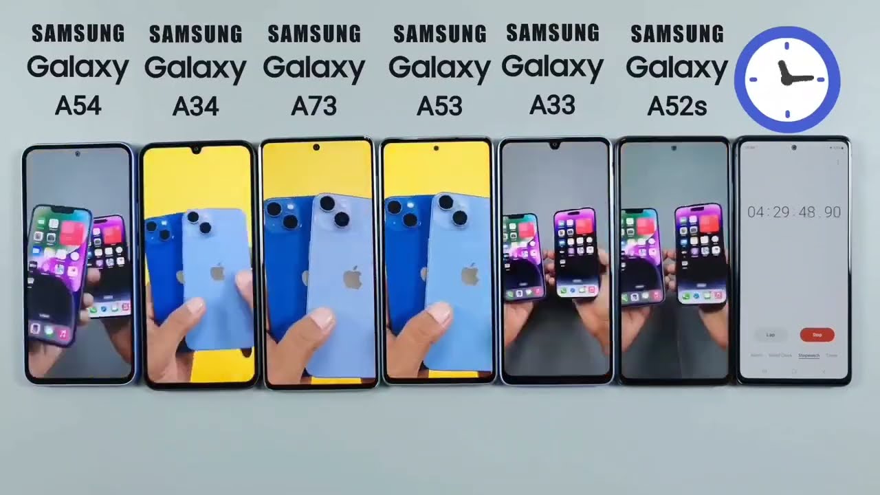 samaung A54 vs samsung A34 vs samaung A73 vs samsung A53 vs samsung A52s battery test