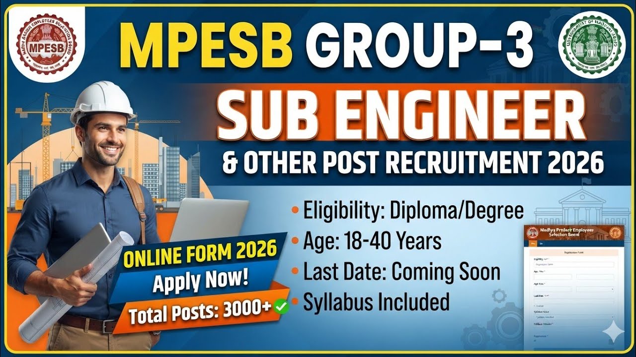 MPESB Group-3 Sub Engineer & Other Post Recruitment 2026 | New Vacancy Notification Released 