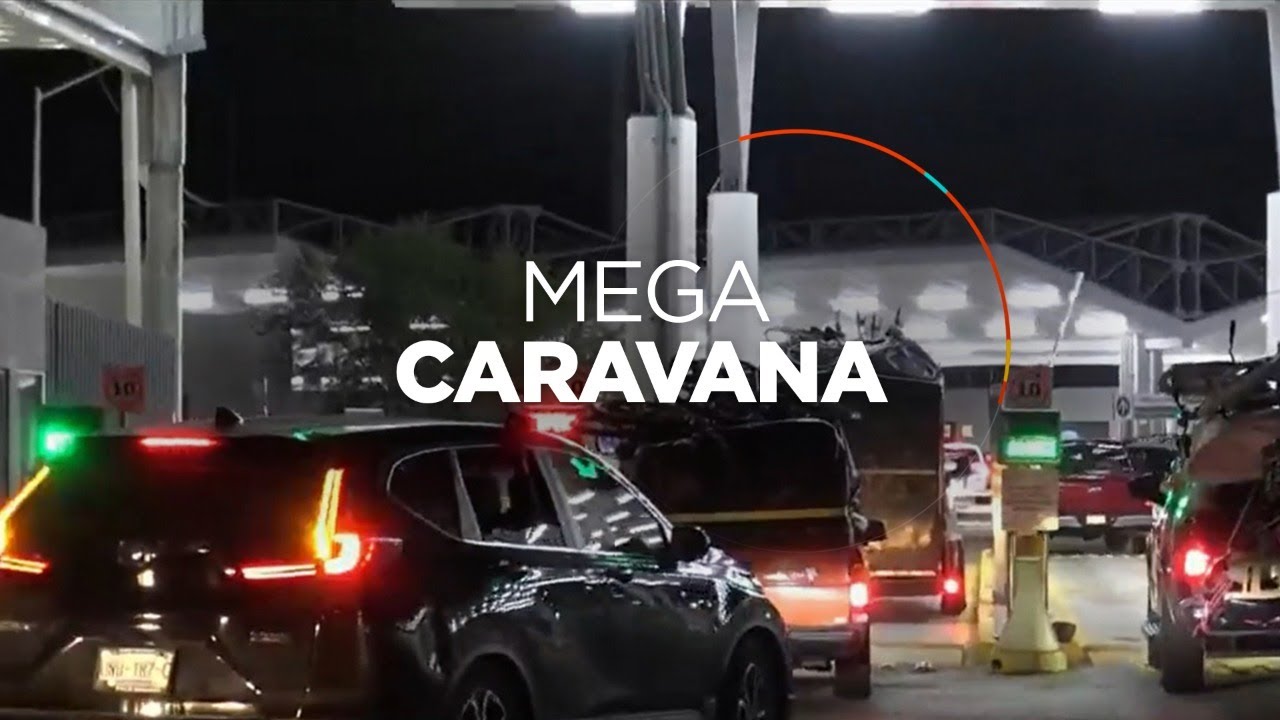 Mega caravana cruza de Estados Unidos a México acompañada de autoridades