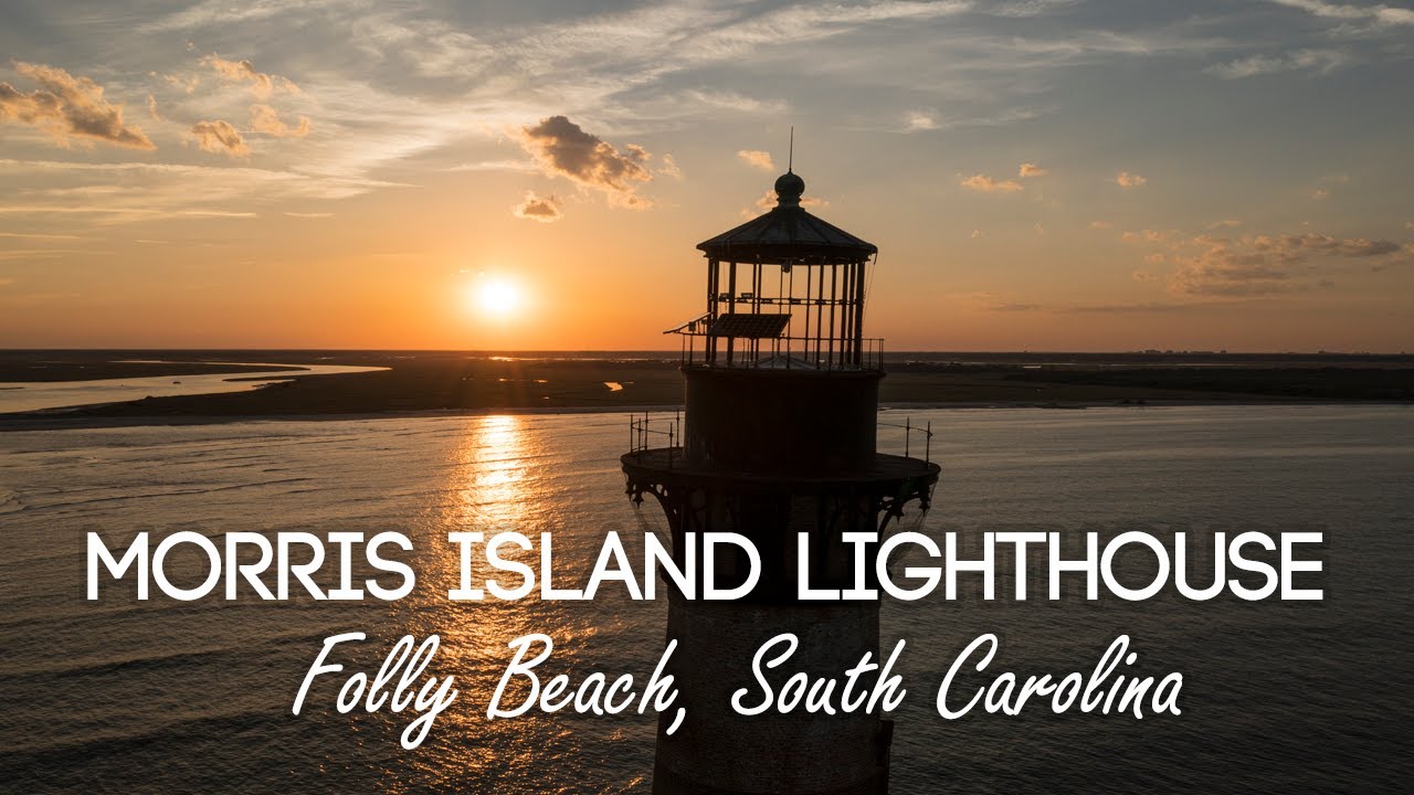 Aerial drone video of The Morris Island Lighthouse in Folly Beach, South Carolina.  4k