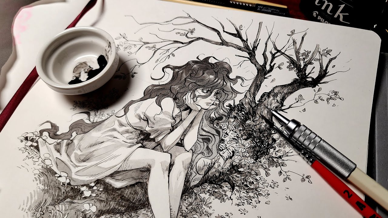 Сессия по скетчбуку Inktober Nostalgia // Перо и чернила + манга-скринтоны