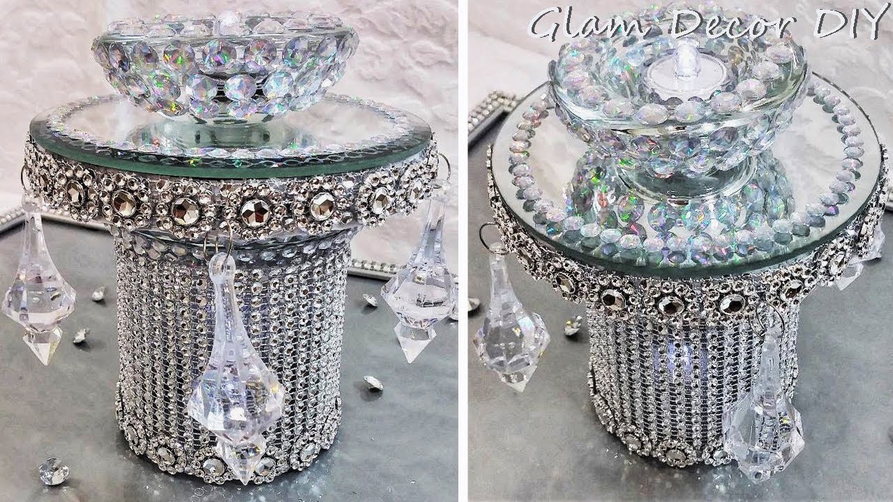 Dollar Tree DIY Glam Mirror Crystal Candle Holders
