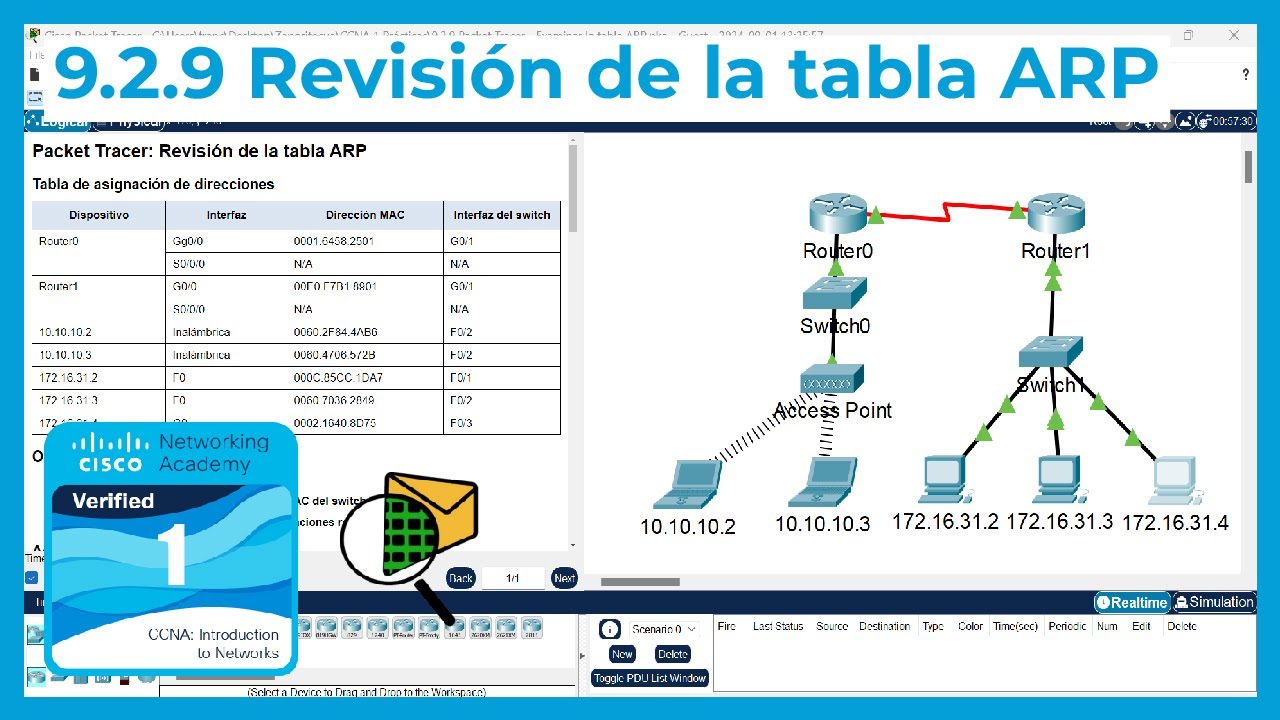 9.2.9 Packet Tracer 🔍📨 - Revisión de la tabla ARP (CCNA Curso 1)
