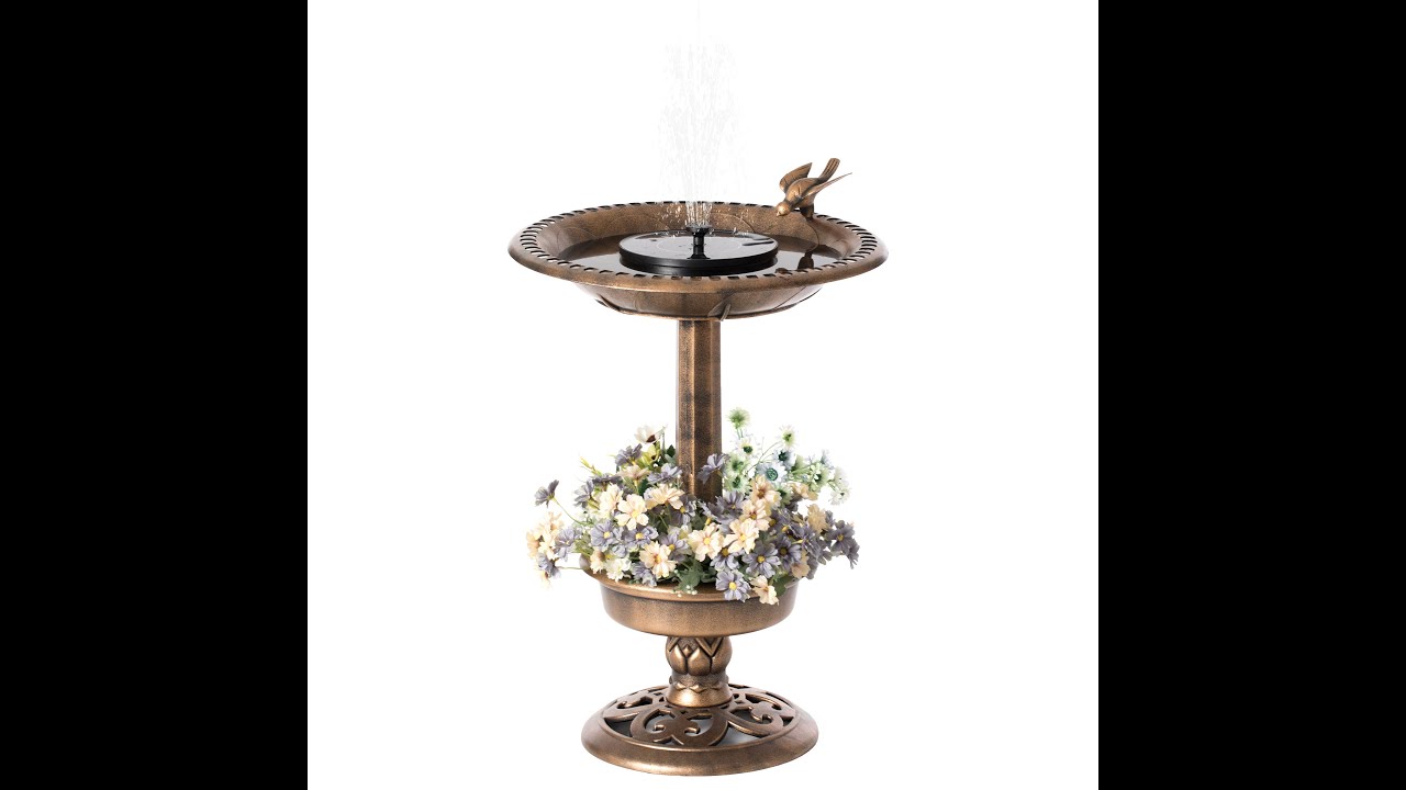 Outdoor Garden Bird Bath and Solar Powered Round Pond Fountain with Planter Bowl, Copper