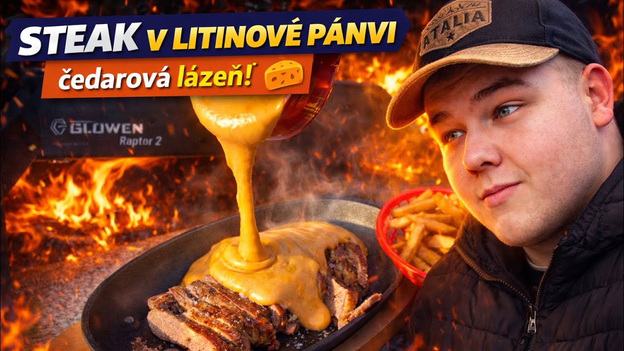 Steak na rozpálené litině zalitý čedarovou omáčkou 🔥