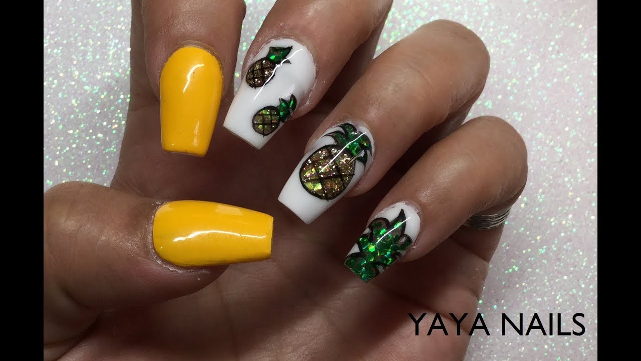 DISEÑO DE UÑAS ACRILICAS PINEAPPLE / YAYA NAILS