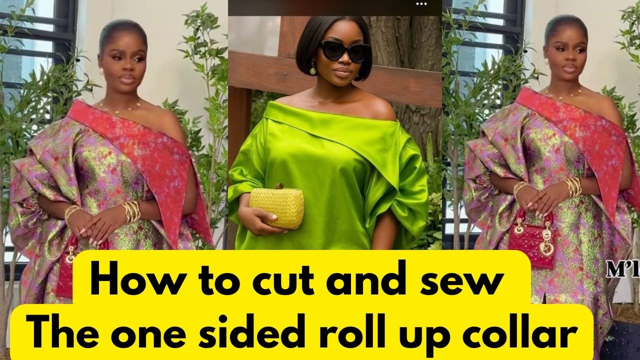 How to cut and sew the one sided roll up collar. #rollupcollar #collar #cape #rolledupcollar