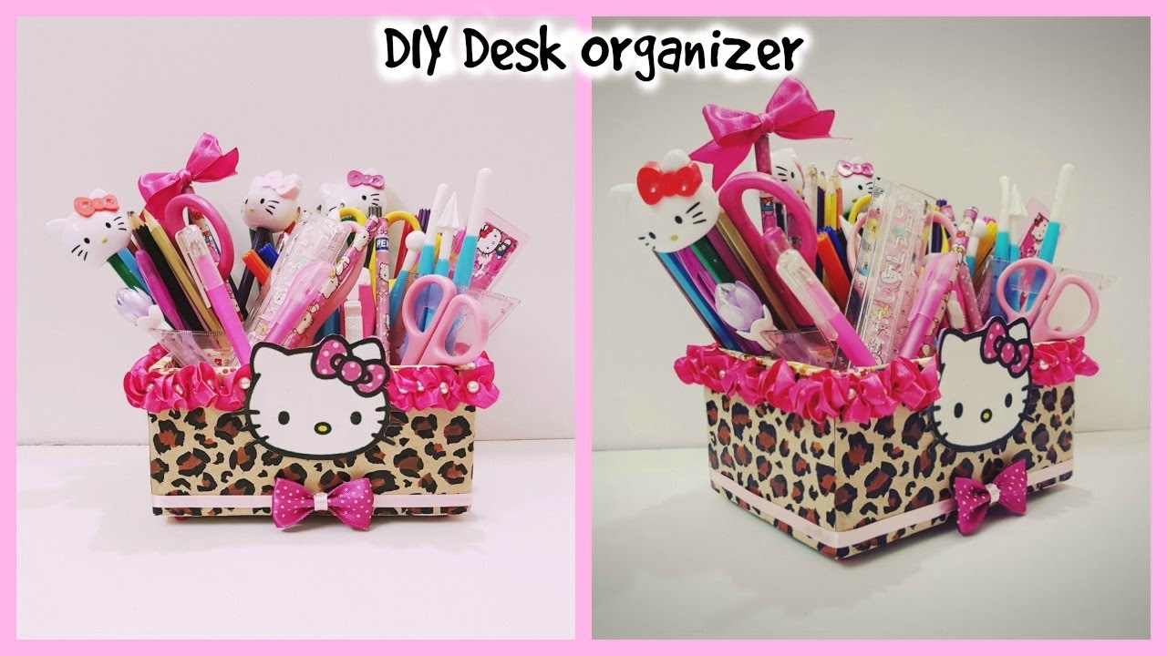 DIY Desk Organizer cardboard /Hello kitty organizer/DIY Make up Organizer