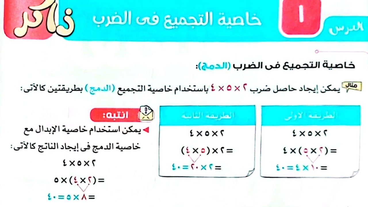 حل تدريبات درس(خاصية التجميع في الضرب)كتاب الأضواء/الصف الثالث/ترم تاني2026