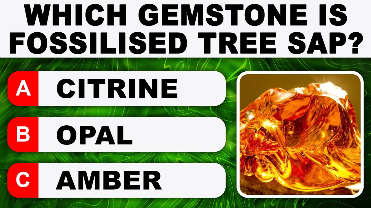 General Knowledge Questions - WHICH GEMSTONE IS FOSSILISED TREE SAP? | Daily Trivia Quiz Round 23