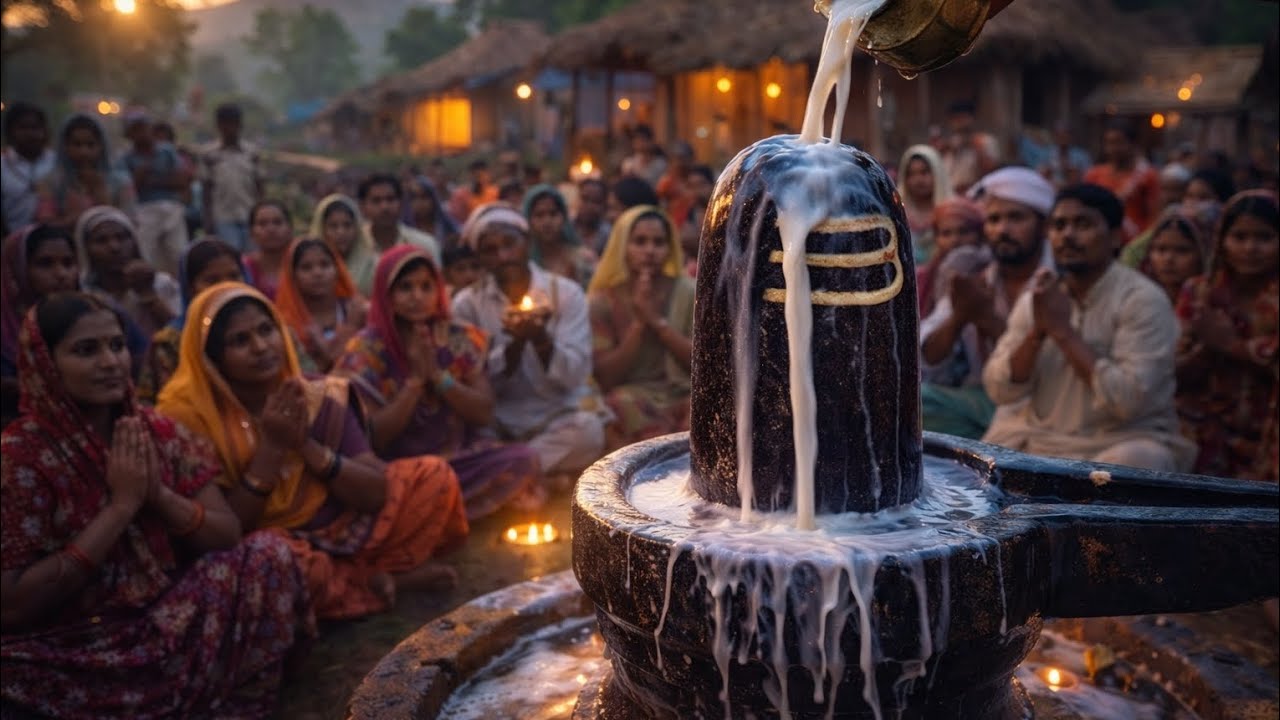 गाँव में गूंजा हर हर महादेव 🔱 शिवरात्रि स्पेशल 2026 | दूध से पिंडी अभिषेक भजन