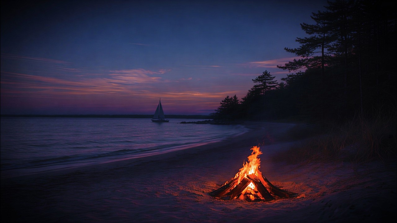 Cozy Beach Campfire 🌊 Peaceful Waves & Deep Relaxation Sounds