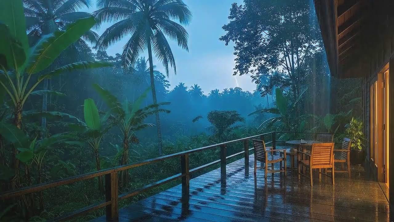 Warm Rainfall Night with Thunder Hush Outside Cozy Cabin 🌧️