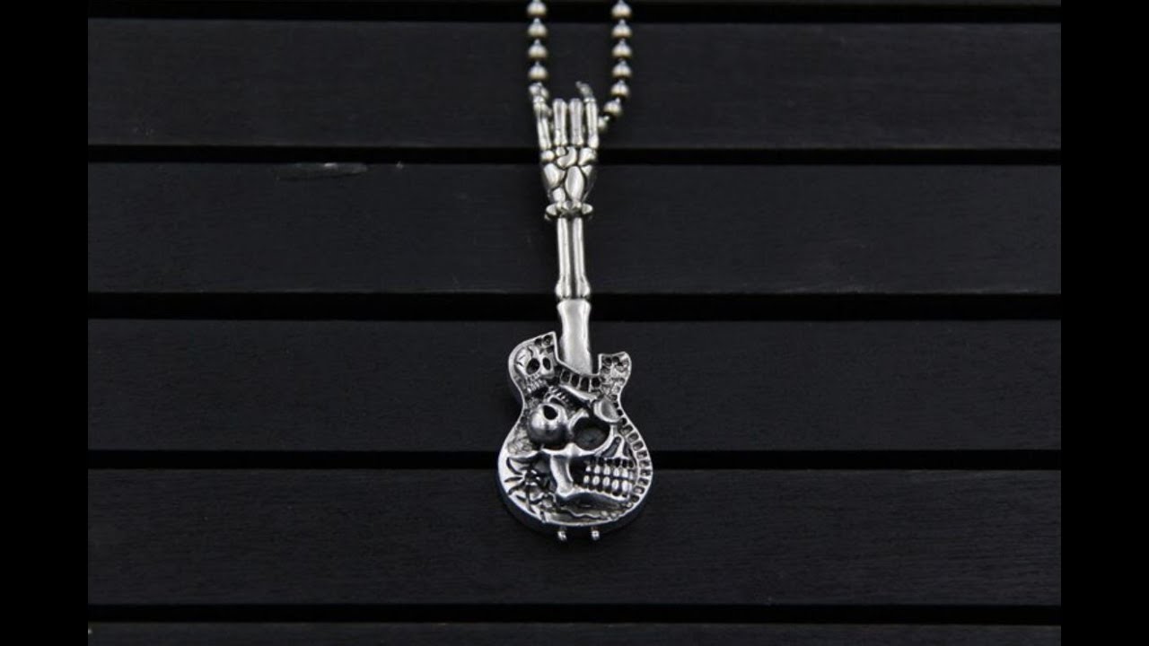 Brutal Skull 925 Sterling Silver Slayer Guitar Pendant