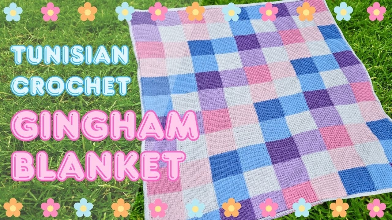 make this EASY tunisian crochet gingham blanket spring pattern