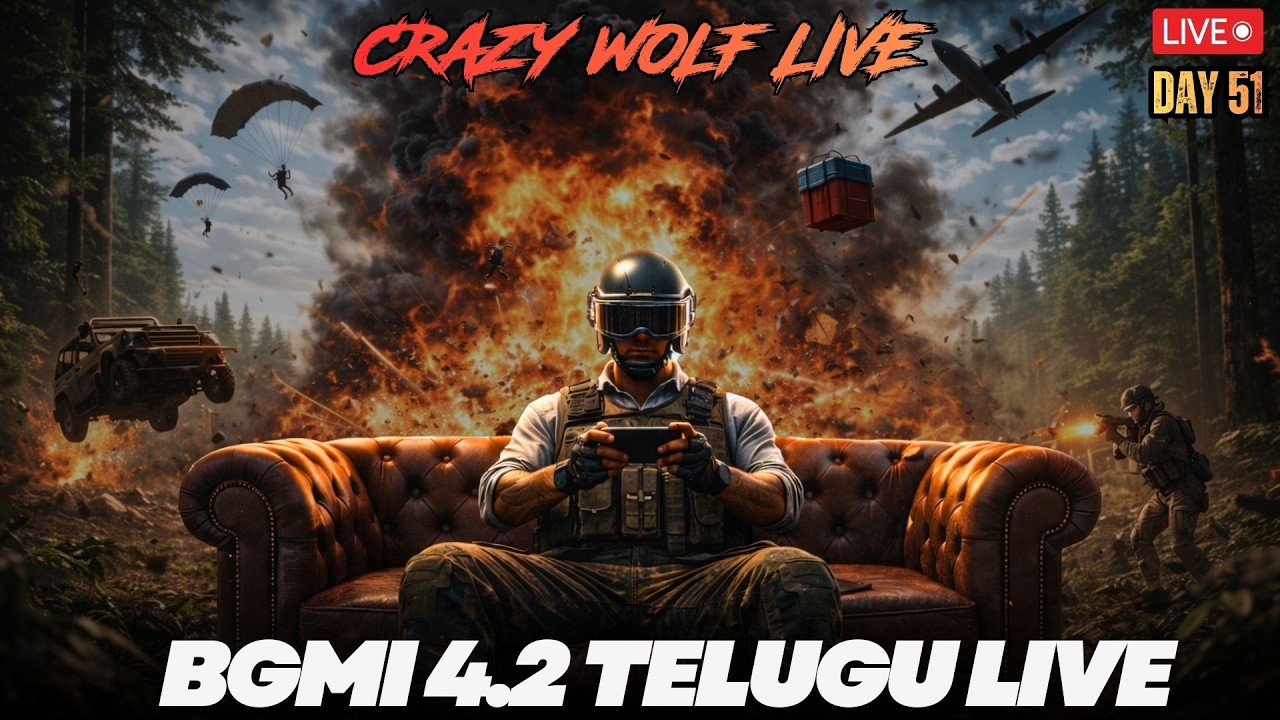BGMI Live Telugu  Day 51 | BGMI 4.2 Update | Crazy Wolf  #bgmitelugu