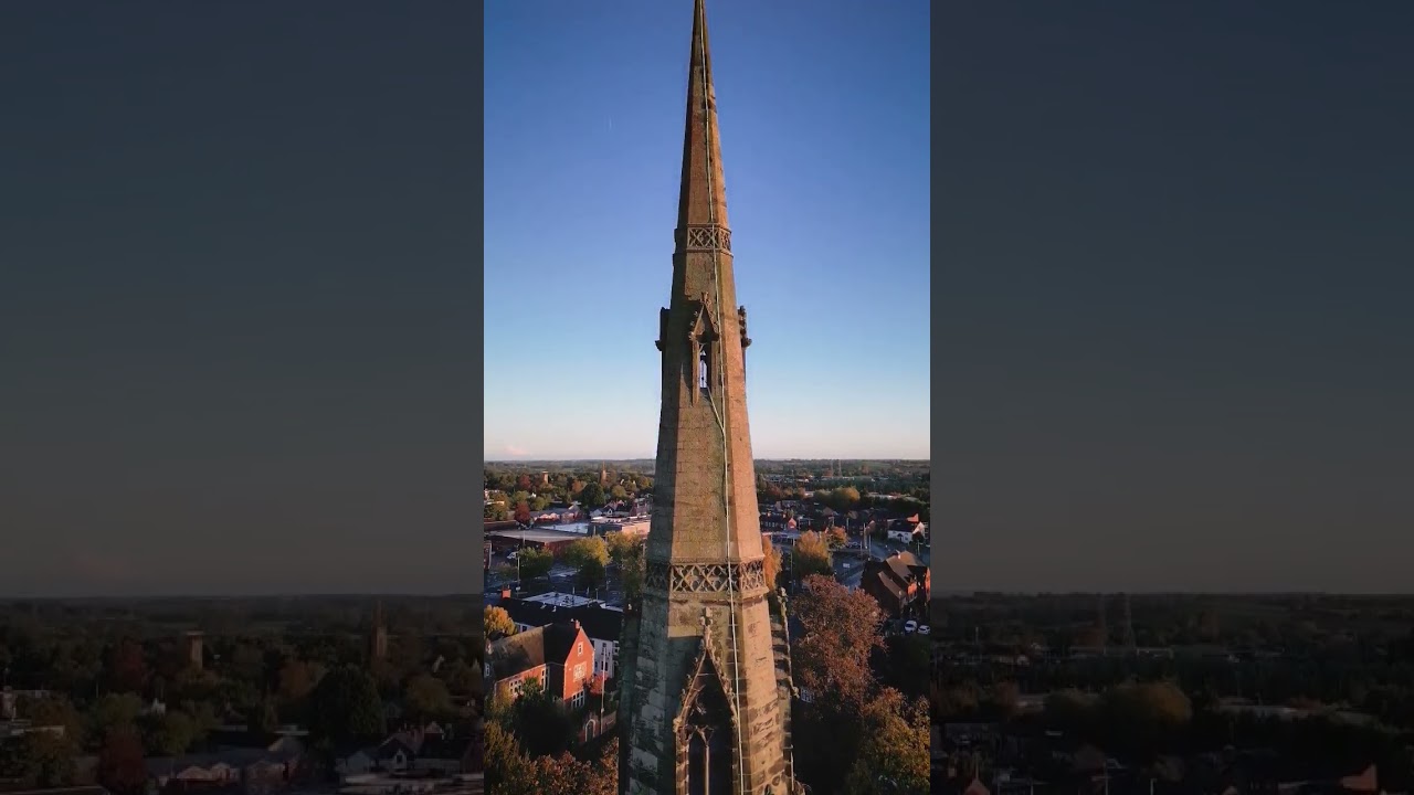 Golden hour drone flight up a church spire. #drone #church #sunrise #dji