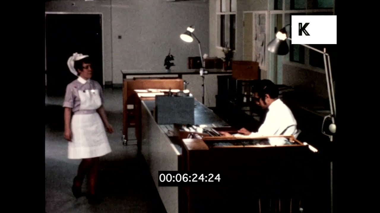 1960s UK, Hospital, Nurse on Night Shift, 16mm