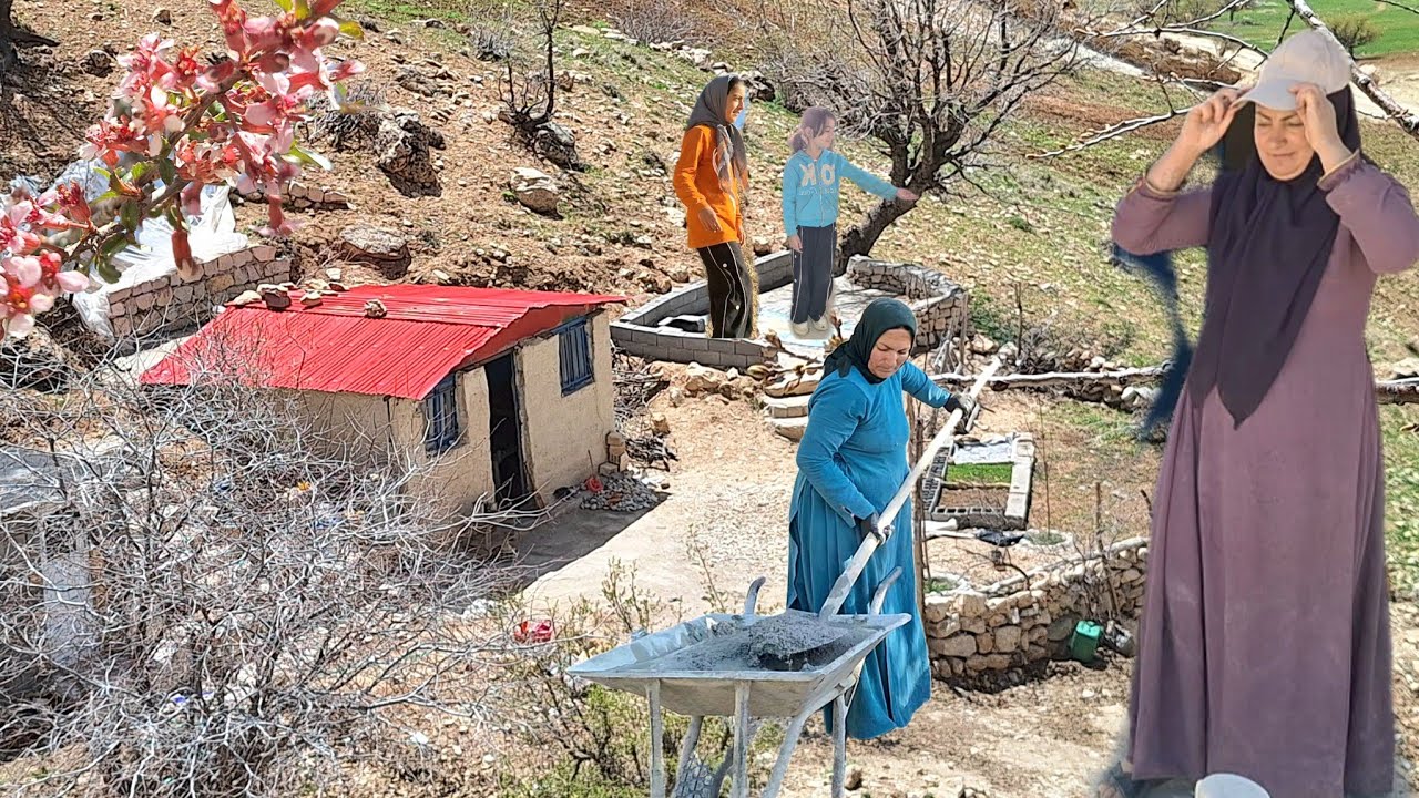 Nomadic mother and building a stone house using natural resources