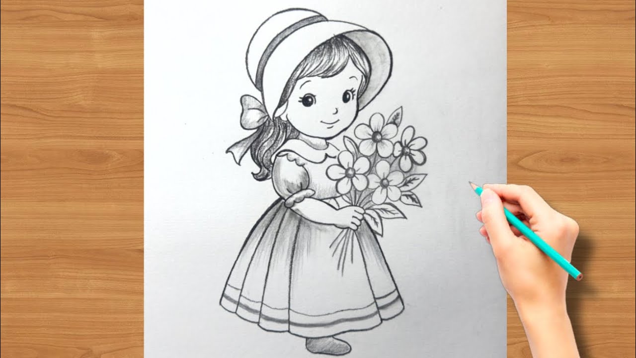 Beautiful girl with her favourite flowers 🌺 | Drawing | Pencil Art 