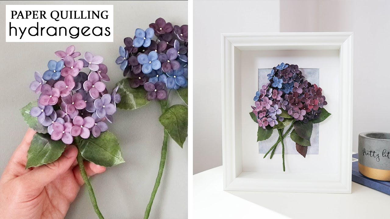 DIY How to Frame Paper Quilling Hydrangea | Spring Hortensia Flowers Art