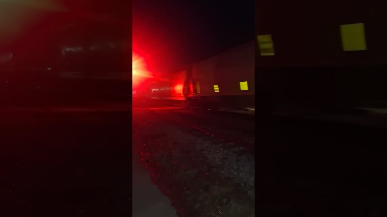 Westbound Indiana Railroad intermodal mixed freight train crosses 6th Street Crossing in Linton, IN.