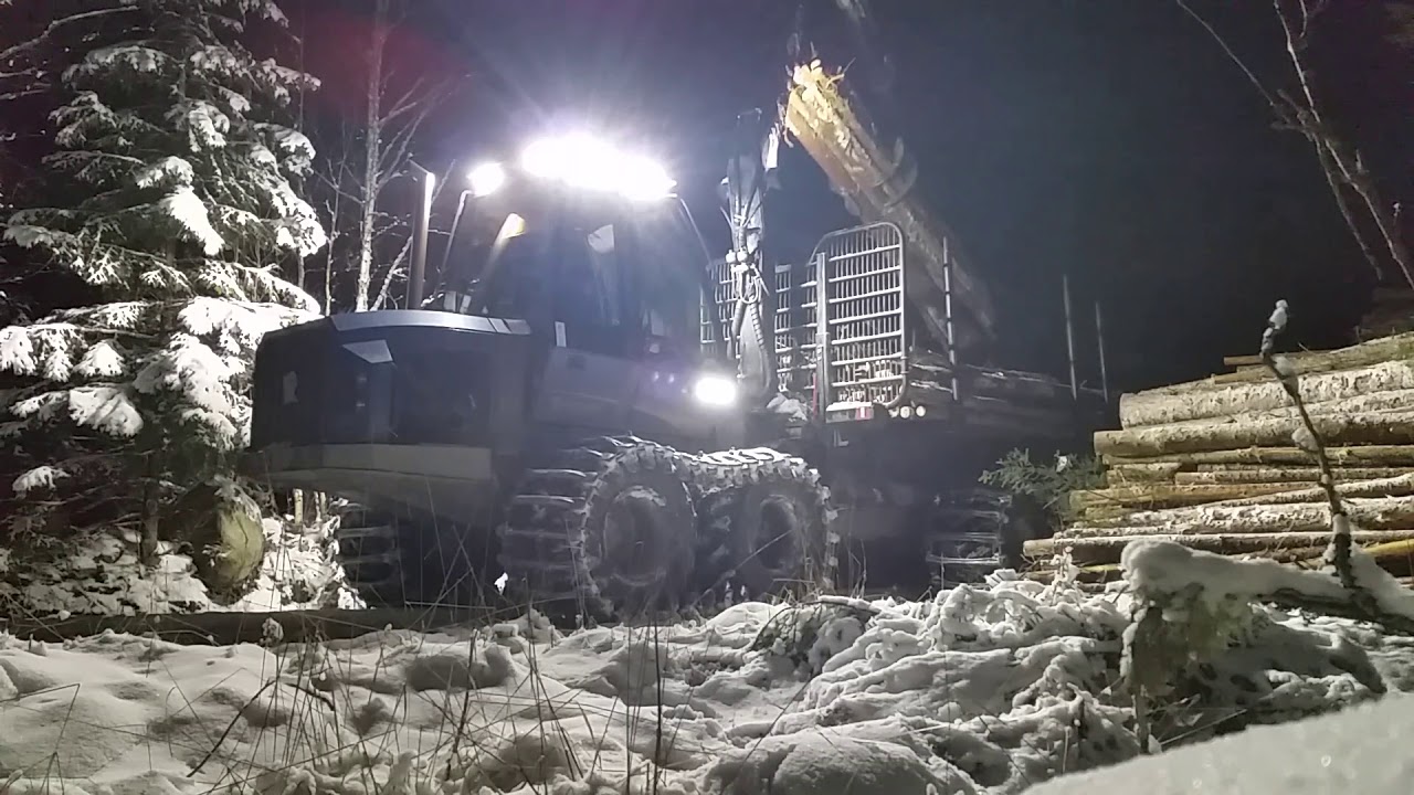 Rottne f13 lastar av lite granmassa i mörkret