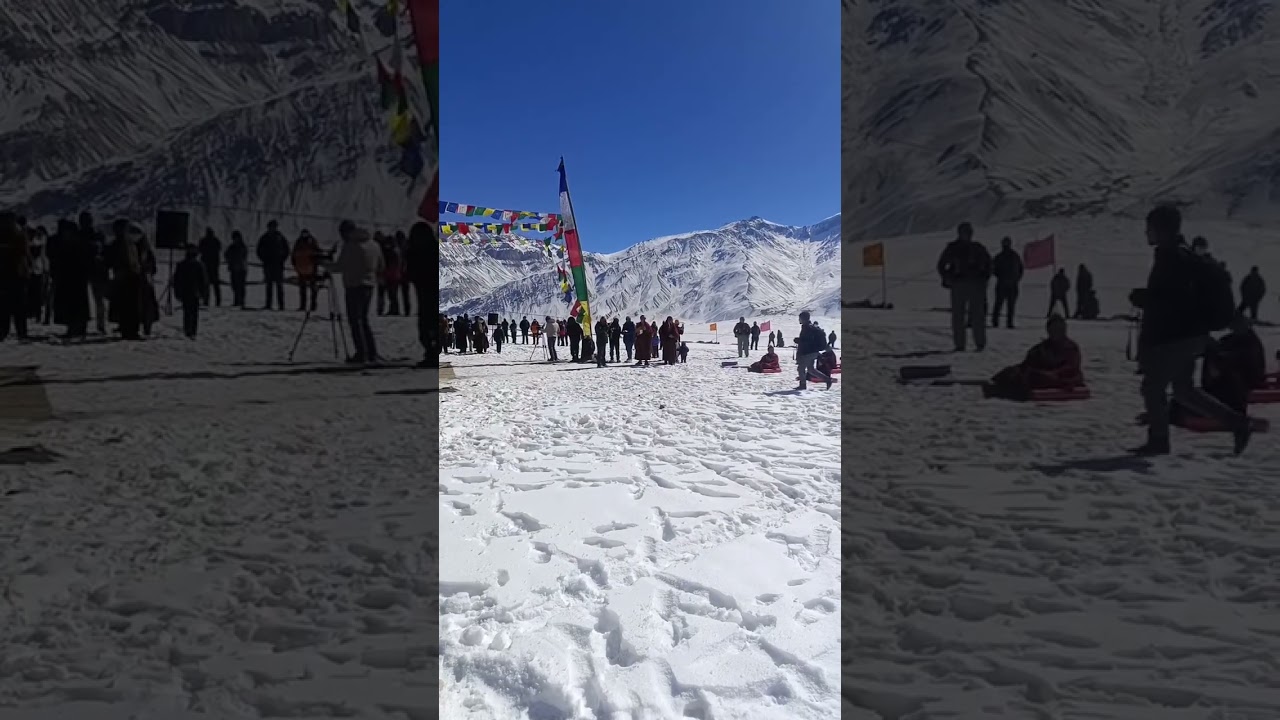 Monk of Karsha monastery performing snow meditation at Karsha during zanskar tourism festival-2024
