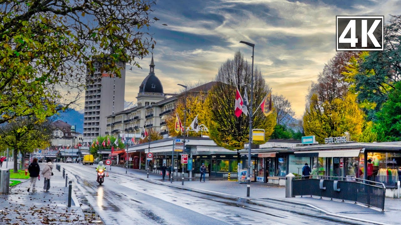 Switzerland 🍂🍁 Interlaken, Rainy day Scenic Walk, Autumn in Switzerland