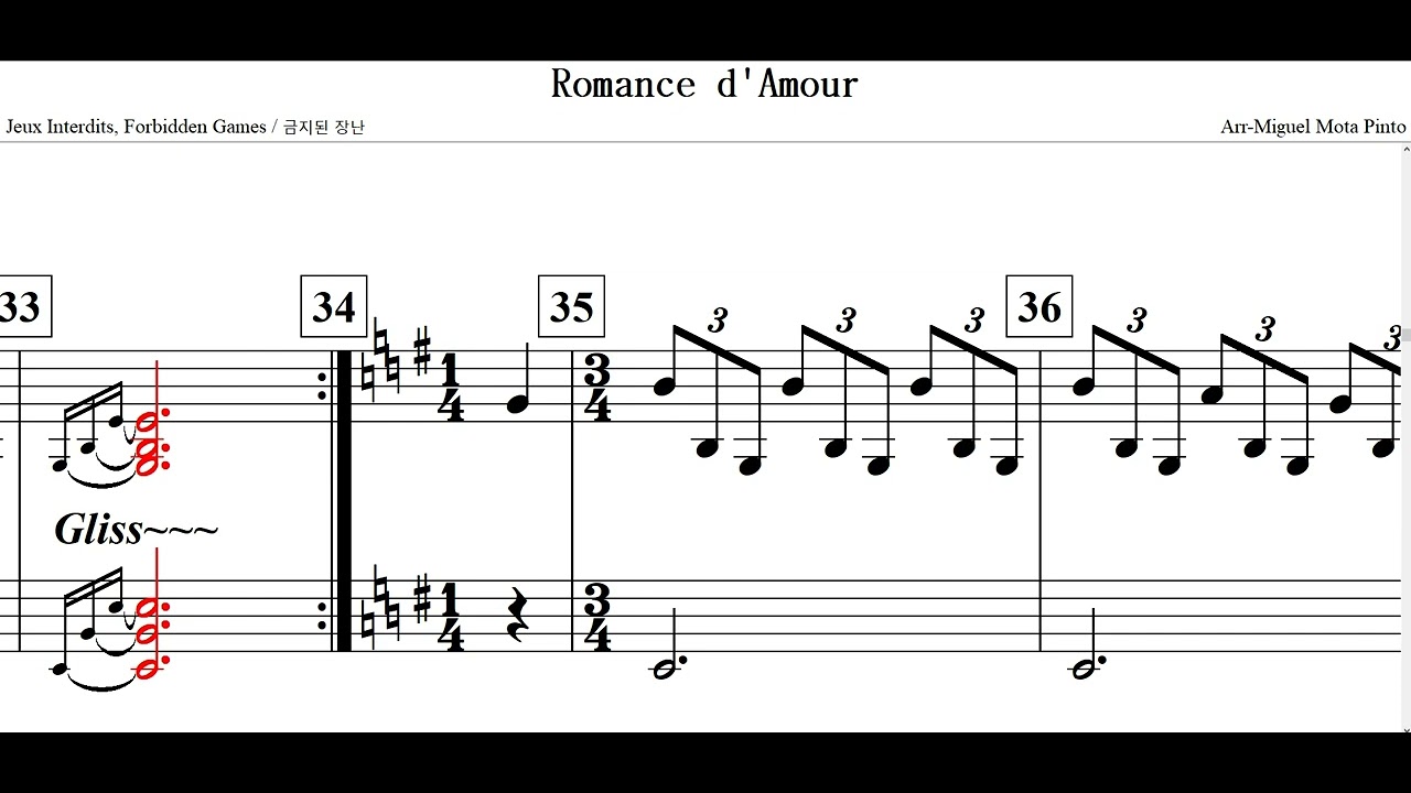 Romance d'Amour(금지된 장난 : Arr-Miguel Mota Pinto)-for Piano