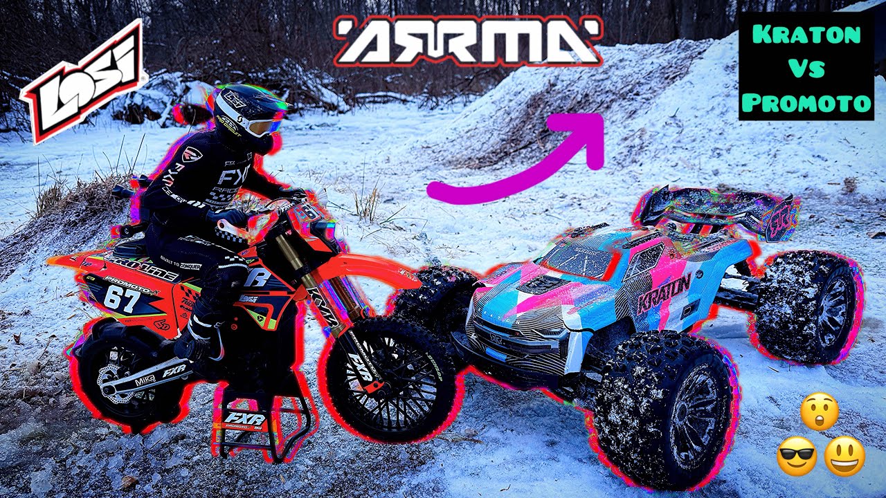 LOSI Promoto SM vs ARRMA Kraton 6s v6 EPIC Backyard SNOW BASH!