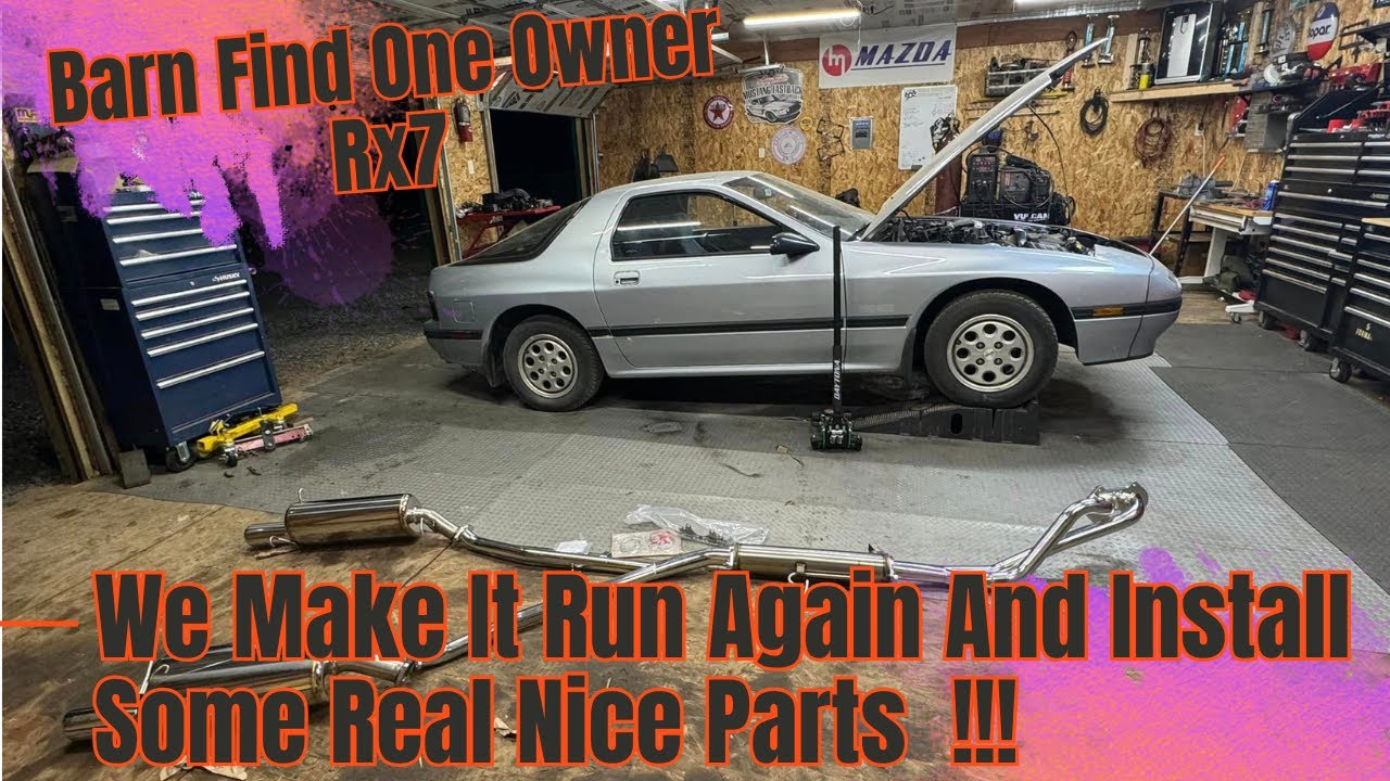 Barn Find mazda Rx7 Getting It Running and installing A racing beat Header back exhaust And Upgrades