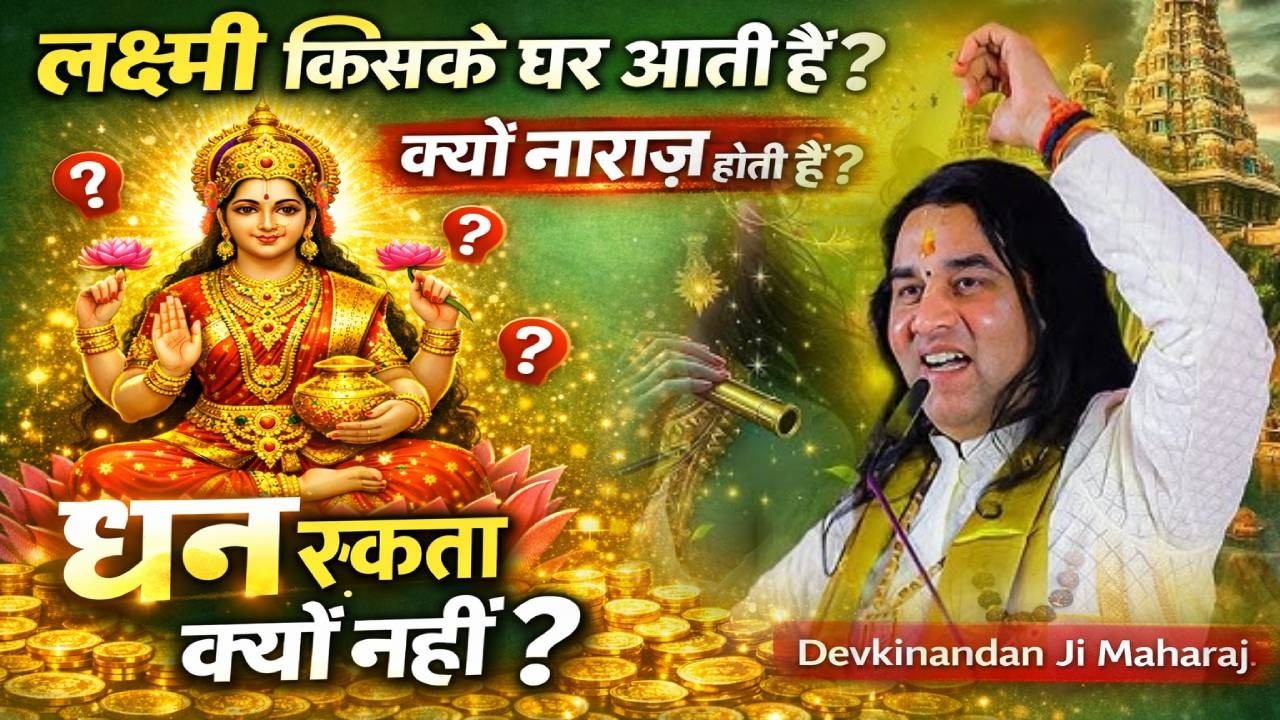लक्ष्मी किसके घर आती हैं? लक्ष्मी जी क्यों नाराज़ होती हैं? धन रुकता क्यों नहीं? Shri Devkinandan Ji